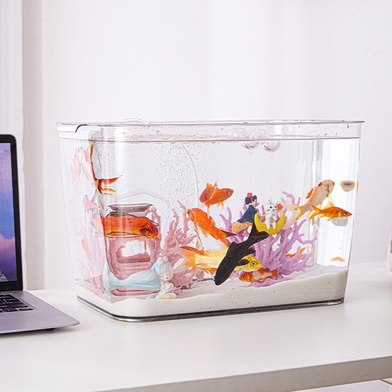 塑料透明客厅桌面鱼缸无缝金鱼缸中小型长方形新款创意观赏仿玻U,淘宝优惠券,粉丝福利购,淘宝优惠卷