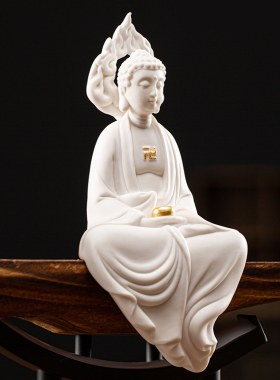 禅意如来观音佛像摆件创意陶瓷新中式带灯光工艺品客厅玄关装饰品