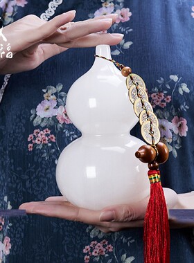 天然玉葫芦摆件中式家居客厅办公室玄关酒柜摆设开业乔迁新居礼品