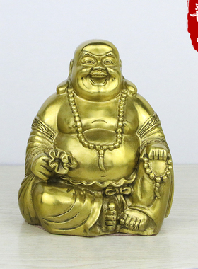 大肚弥勒佛像纯铜卧乐像 布袋佛坐钱笑佛铜像 家用供奉保平安摆件
