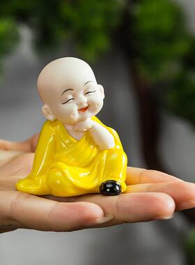 创意陶瓷禅宗迷你和尚桌面装饰品可爱的新手和尚财富弥勒佛花盆景