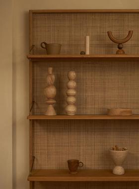 野作几何木雕艺术装饰摆饰中古现代侘寂壁龛拍摄道具雕塑实木木头