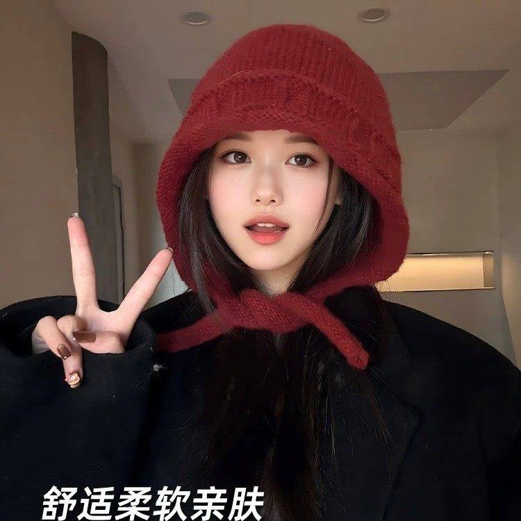 蓝色针织毛线帽子女款2025新款秋冬保暖护耳大头围韩系百搭包头帽,淘宝优惠券,粉丝福利购,淘宝优惠卷