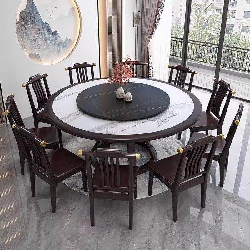 新中式岩板圆桌家用餐桌椅组合10人圆桌大理石1.8米吃饭圆餐桌子,淘宝优惠券,粉丝福利购,淘宝优惠卷