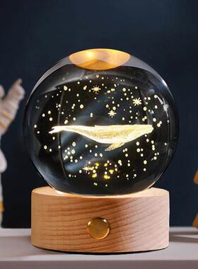 发光水晶球星空触摸充电小夜灯卧室桌面摆件生日礼物送女生高级感