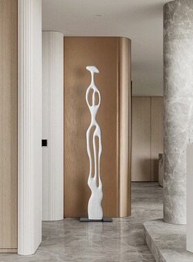 酒店样板间抽象实木艺术雕塑落地摆件售楼处玄关竖高木雕装饰摆设