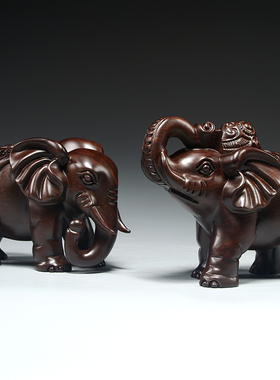 黑檀木雕刻大象摆件一对木象家居客厅店铺装饰红木工艺品乔迁送礼