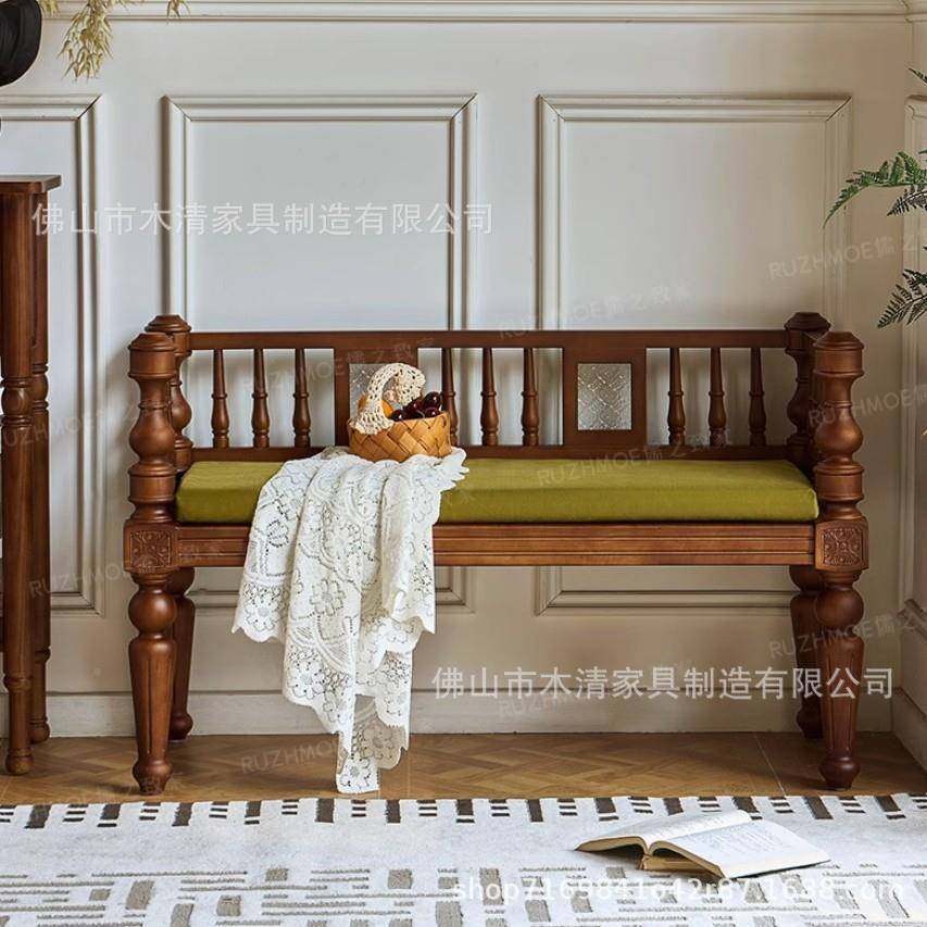 欧式中双人长椅术-实木客厅阳台长沙发椅艺凳子床古尾凳法式复古,淘宝优惠券,粉丝福利购,淘宝优惠卷