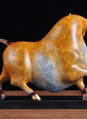 彩铜牛摆件招财牛气冲天家居客厅装饰品办公室牛摆设商务开业礼品