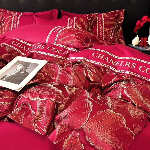 高档结婚四件套大红色婚房喜被床单新婚备婚被套纯棉婚庆床上用品 - 图0