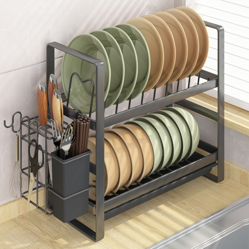 不锈钢窄碗碟沥水收纳厨房置物架水槽小型晾放碗架碗筷水池洗碗池 - 图0