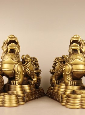 纯铜貔貅摆件公母一对全铜招财皮貅家居客厅店铺公司乔迁开业礼品