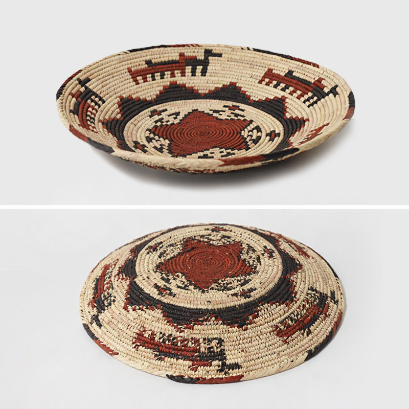 巴基斯坦盘子手工草编收纳篮杂物筐玄关背景墙装饰挂件圆形水果篮 - 图3