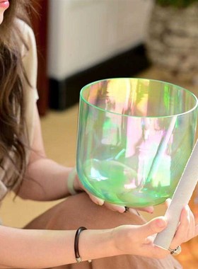 颂钵冰透水晶钵炼金钵七彩玻璃钵音钵采耳瑜伽冥想透明手工钵摆件