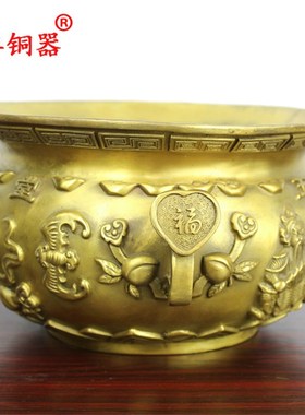 宇卓铜器 纯铜五路财神聚宝盆五路财神聚宝盆 工艺品摆件