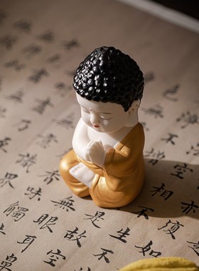 炼器陶瓷小火彩如来禅意摆件创意可爱佛像家居客厅茶室茶桌面装饰