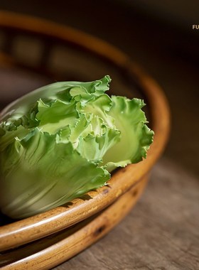 夫己陶瓷手捏白菜摆件办公室客厅茶室新中式桌面招财手工饰品绿植