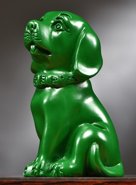 绿色木雕狗摆件十二生肖狗实木家居客厅电视柜办公桌面装饰工艺礼