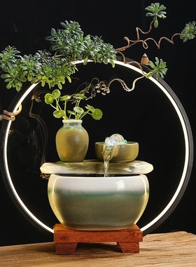 礼品转运摆件陶瓷办公室简约鱼缸喷泉循环水流水客厅小型桌面招财