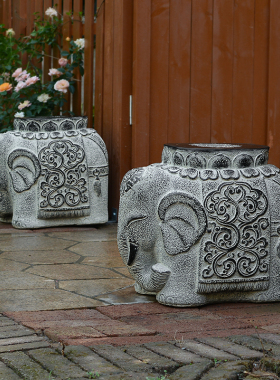 大象一对招财镇宅摆件小院子别墅门口装饰花园民宿仿石凳子门墩
