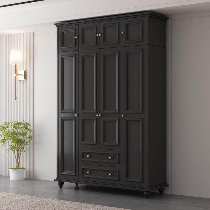 美式乡村大衣柜纯色简约实木衣橱带顶柜家用卧室带抽屉小柜子 - 图1