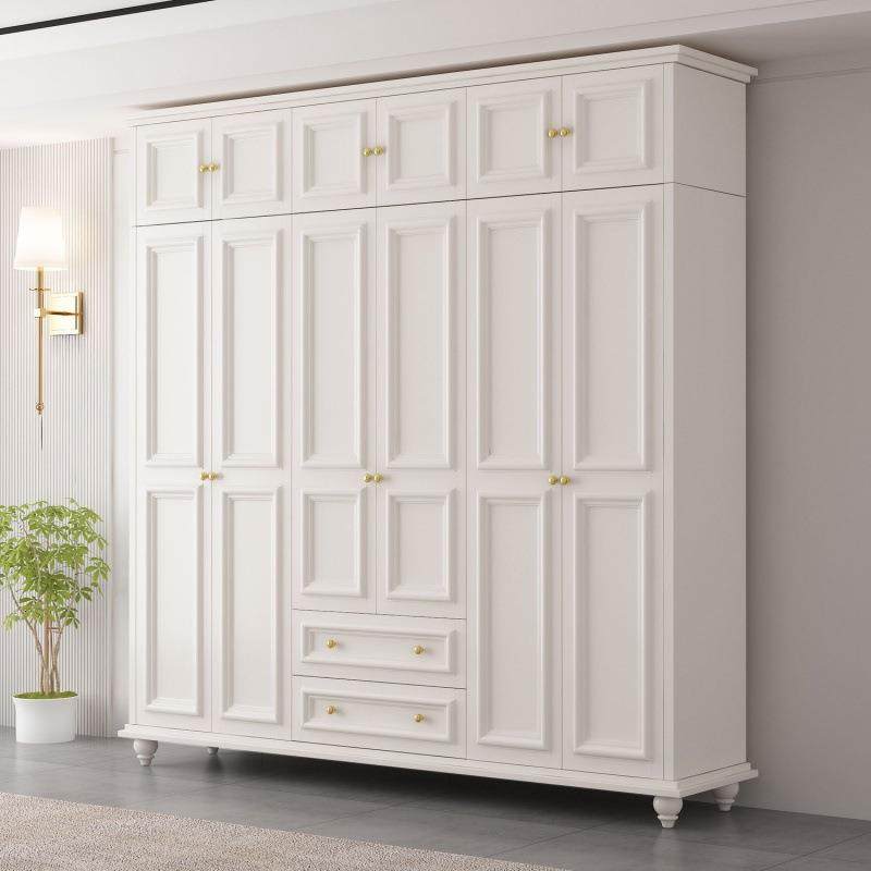 美式乡村大衣柜纯色简约实木衣橱带顶柜家用卧室带抽屉小柜子 - 图3
