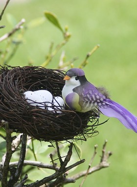 热销仿真鸟巢草编鸟窝藤编仿真羽毛小鸟窝手工艺品复活节鸟笼家居