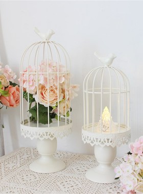 热销白色烛台装饰鸟笼铁件烛台复古套二简约家居饰品装饰摆件多肉