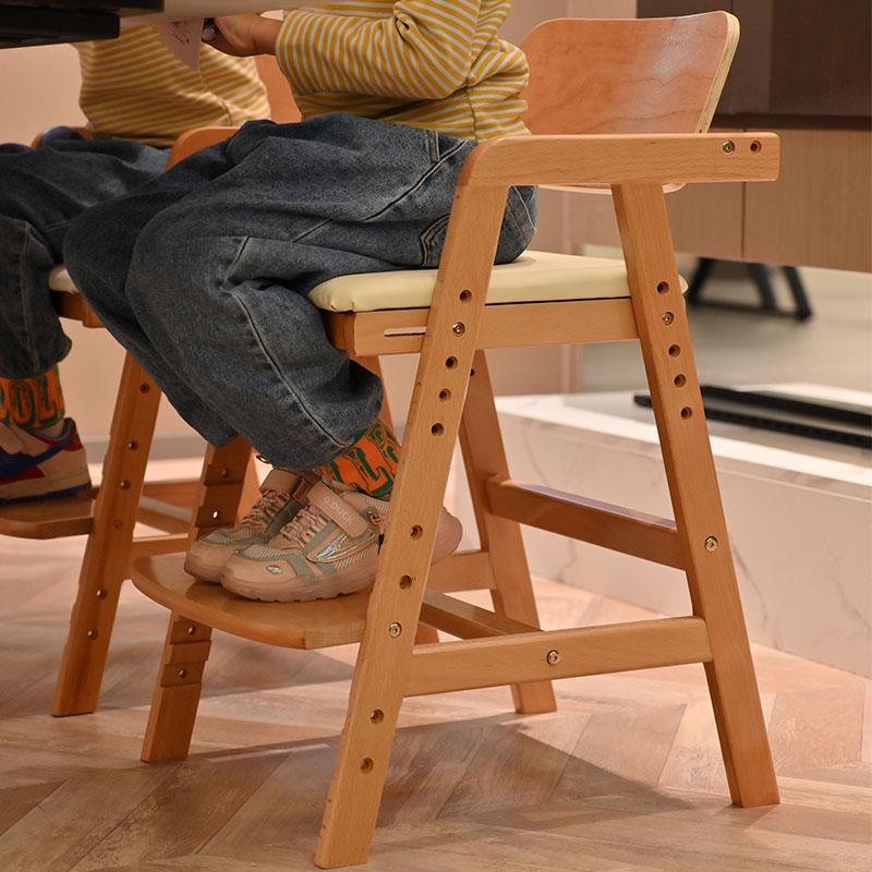 Children's learning chair solid wood writing chair lift-adjustable seat long stool student desk chair baby meal cloud