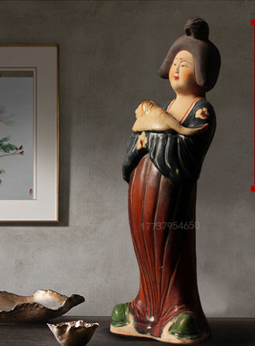 仿古唐仕女摆件陶瓷胖妞肥婆侍女洛阳西安中式手工唐三彩仕女收藏