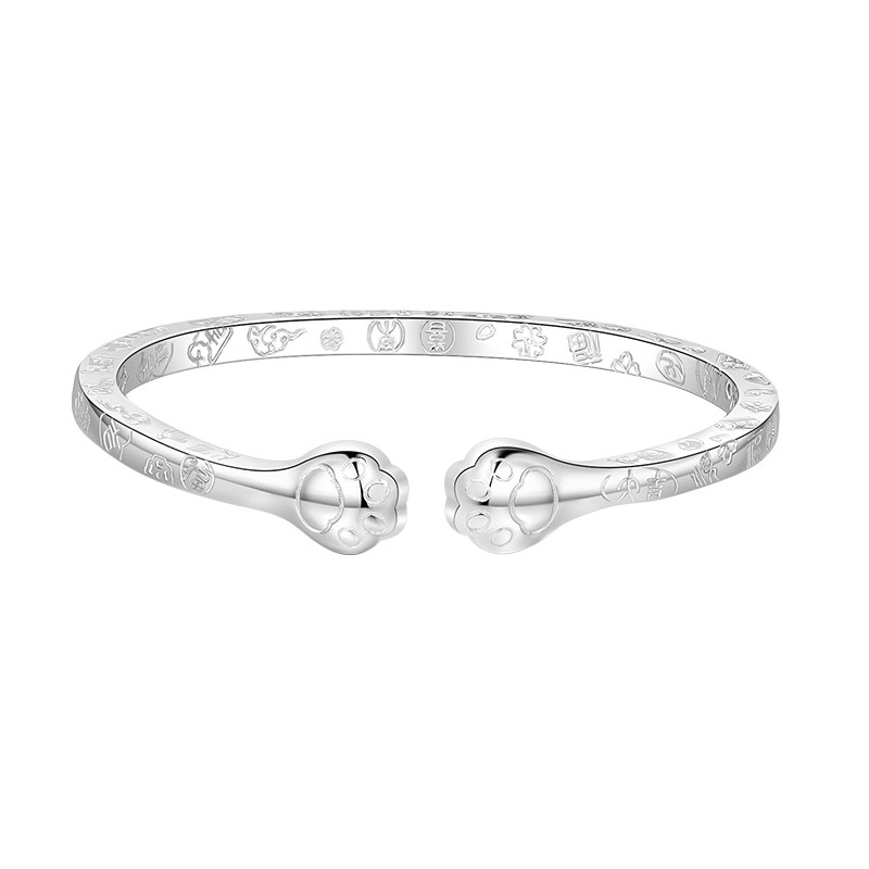 中国黄金吉言猫爪手镯银手镯银镯999纯银手镯送女友老婆生日礼物,淘宝优惠券,粉丝福利购,淘宝优惠卷