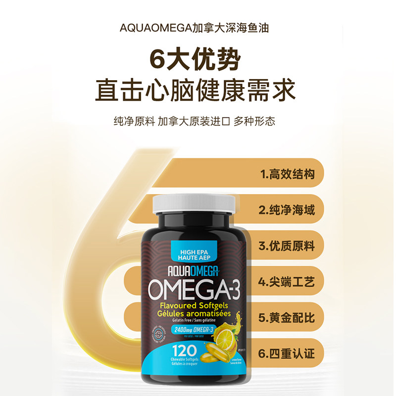 AquaOmega强效高EPA咀嚼款鱼油加拿大进口深海AO鱼油软胶囊120粒,淘宝优惠券,粉丝福利购,淘宝优惠卷