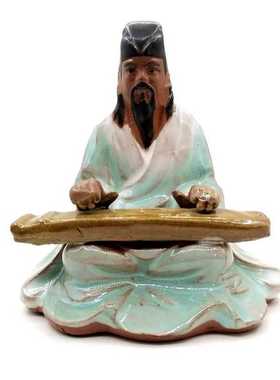 新款直销河北直销陶瓷人物假山吸水石上水石盆景摆件鱼缸摆件弹琴