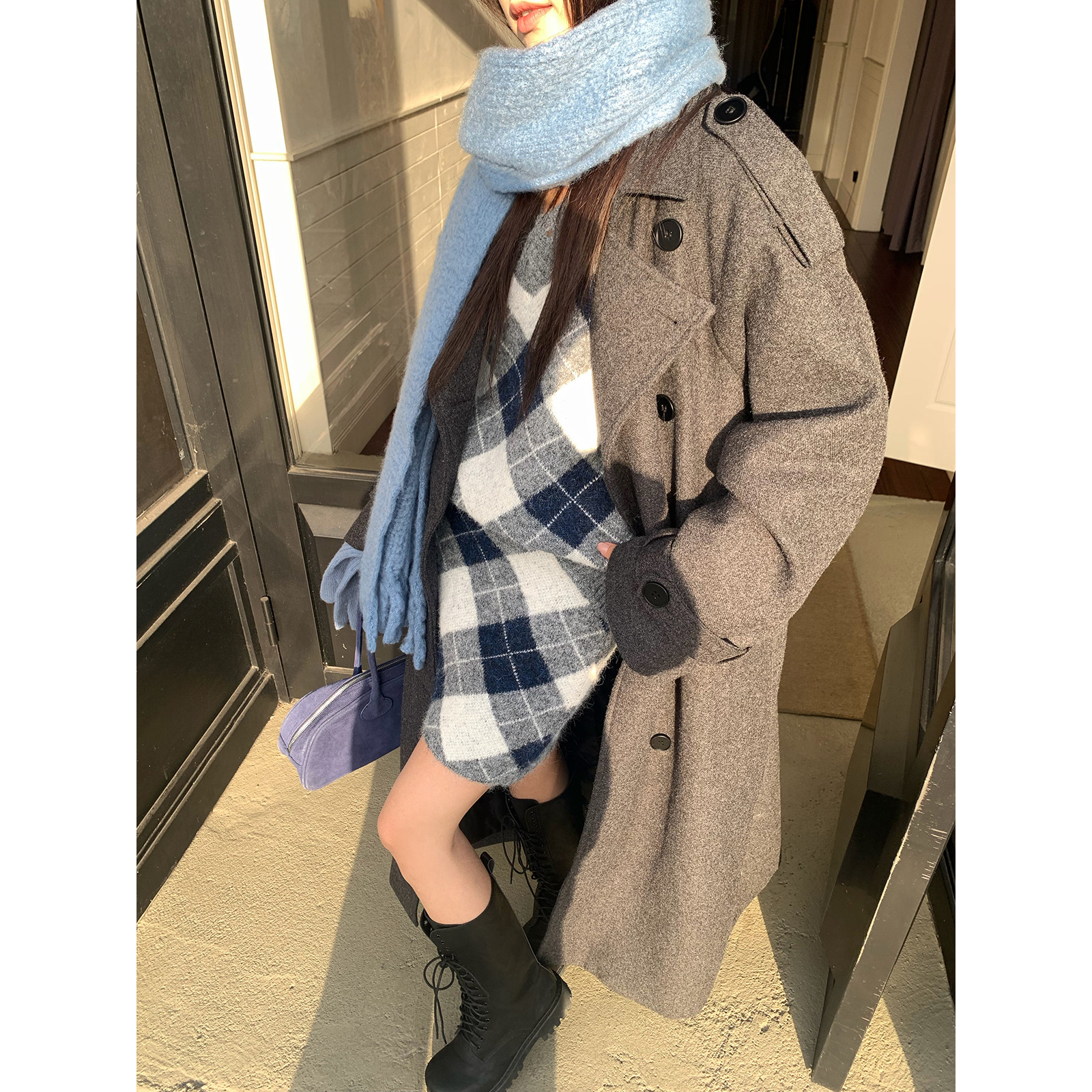 Joeyoo秋冬新款宽松设计感菱格针织套装女针织衫半身短裙两件套潮,淘宝优惠券,粉丝福利购,淘宝优惠卷