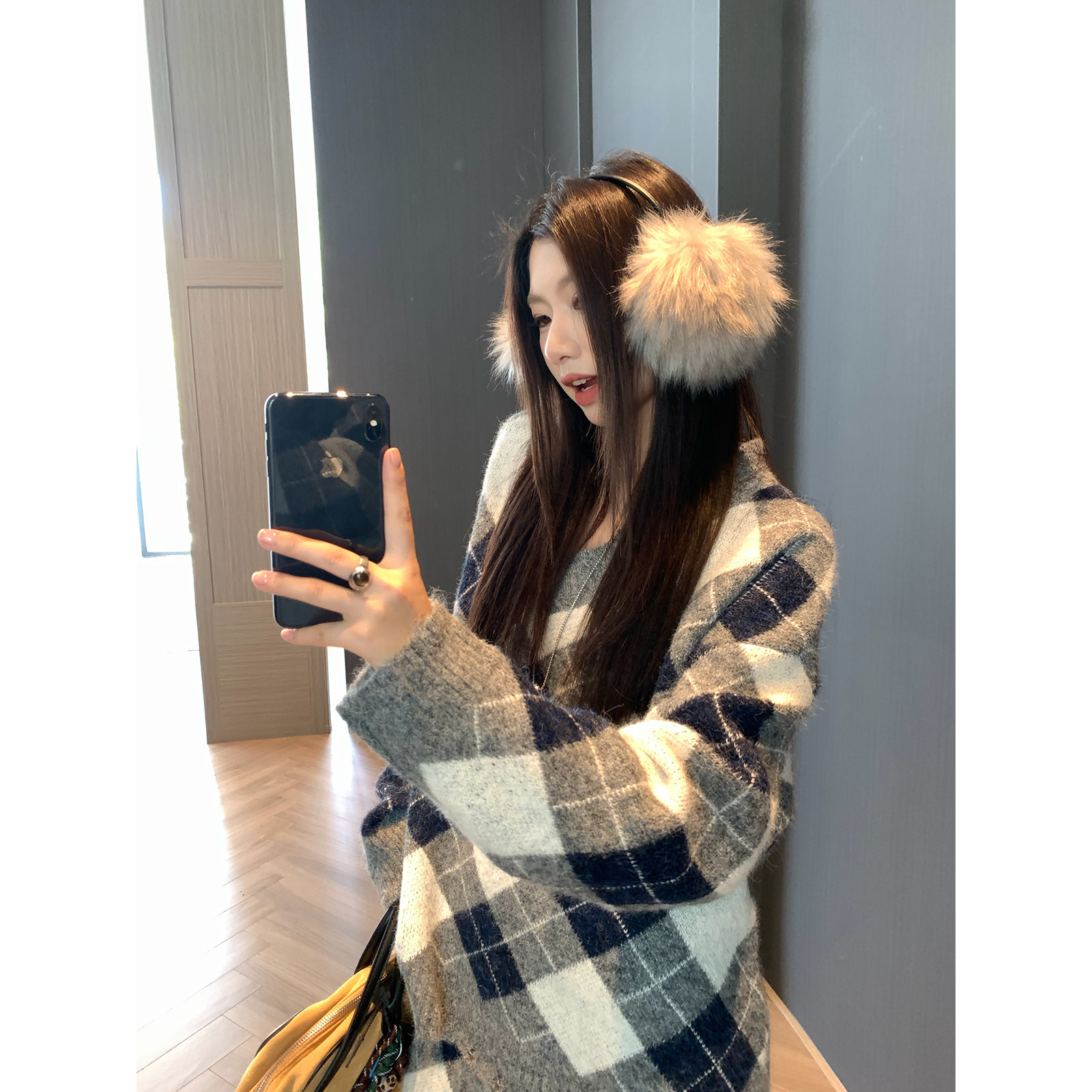 Joeyoo秋冬新款宽松设计感菱格针织套装女针织衫半身短裙两件套潮,淘宝优惠券,粉丝福利购,淘宝优惠卷