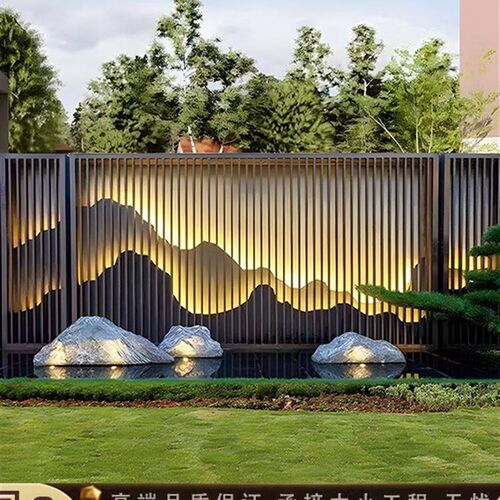 假山酒店金属背景墙庭院不锈钢圆形前台别墅饭厅公司园林隔断茶室 - 图0