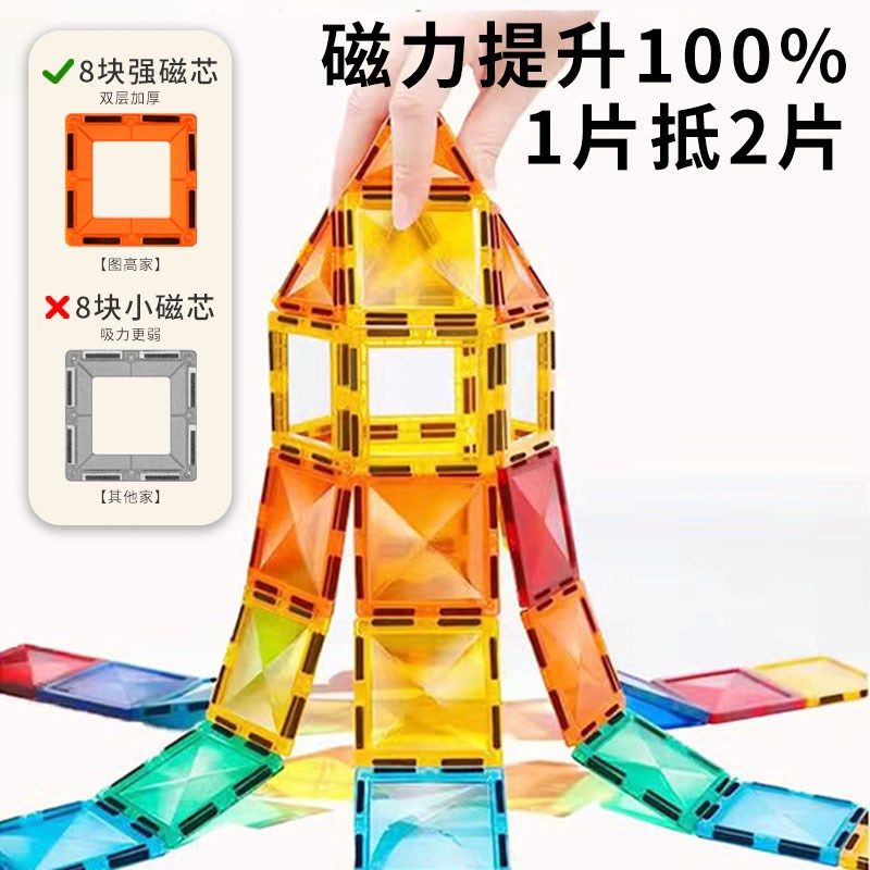 儿童磁力片积木磁铁4D彩窗磁片拼图男女孩益智拼装节日礼物玩具,淘宝优惠券,粉丝福利购,淘宝优惠卷
