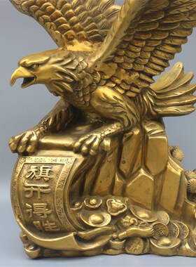铜雄鹰摆件纯铜大展鸿图老鹰家居办公室装饰品大鹏展翅鹰桌面摆件