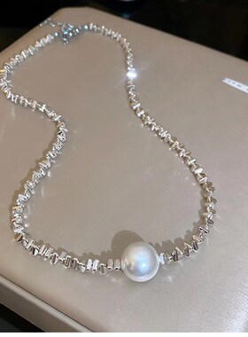 极光碎银子珍g珠项炼女生项圈颈高级设计感小众贝珠镀银锁骨链秋