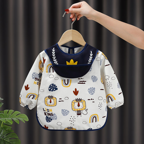 春秋儿童罩衣宝宝吃饭围兜男女防水防脏婴幼儿辅食护衣反穿衣围裙 - 图1