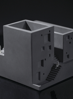 觉一水泥微型建筑模型装饰多功能创意摆件陈设桌面收纳整理盒礼品