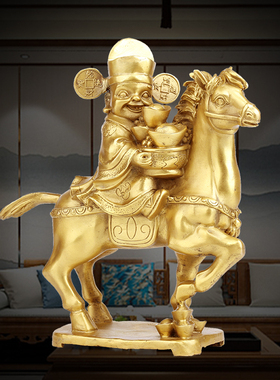 铜财神爷佛像马上财神生肖马装饰小摆件家用供奉神像店铺开业礼品