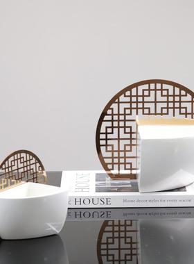 新中式创意景观公件轻奢客厅玄关办室面博古架摆摆设EGY铁桌艺装