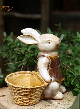 釉面陶瓷兔子情侣收纳可爱桌面装饰摆件家居庭院饰品客厅婚庆礼物