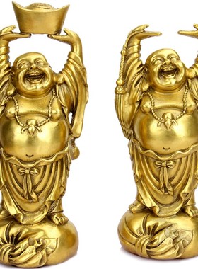 纯铜举手笑佛举元宝佛摆件铜弥勒佛大肚佛