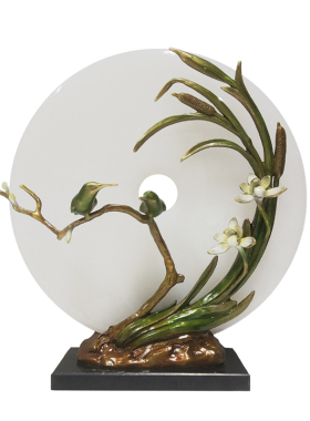 花香鸟语桌面摆件办公室书架办公桌书房店面摆设铜玉装饰品