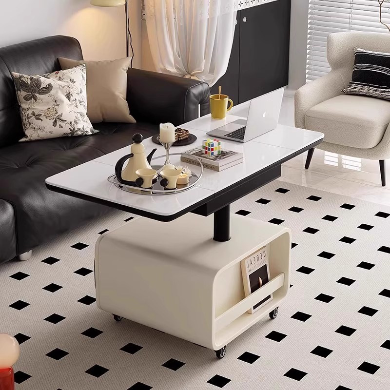 移动茶几可折叠升降长方形极简创意多功能客厅岩板小推车沙发边几 - 图3