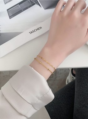 加长手链胖MM大码ins小众设计简约胖人粗手大号双层链条叠戴手镯