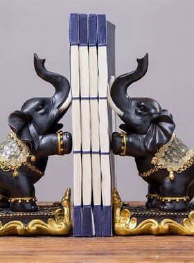 中式招财大象书挡摆件书房办公室书柜书架L泰式书立书靠书夹装饰