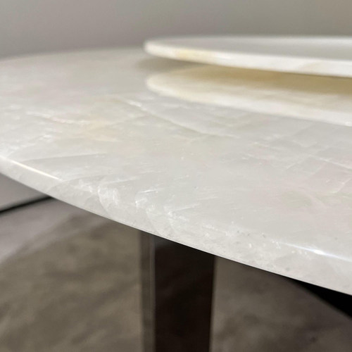 简奢圆形餐e桌带转盘卡里冰玉天然奢石现代简约大户型家用餐桌椅 - 图3